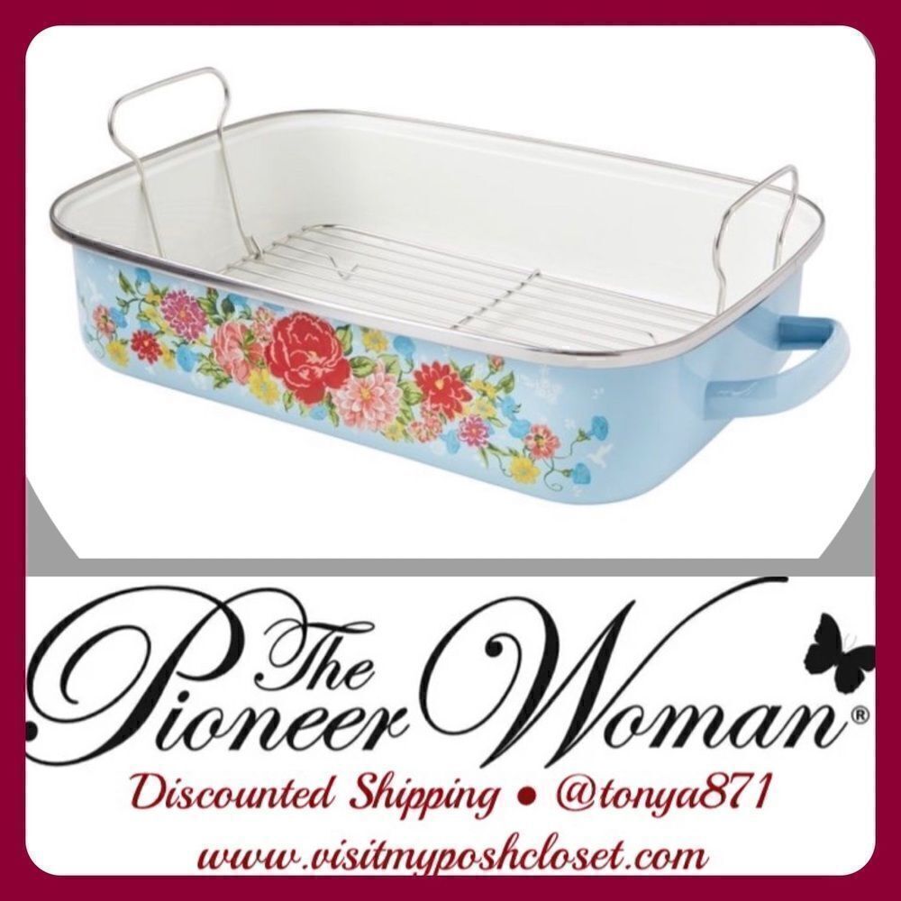 🦋 New Pioneer Woman Sweet Rose 16-Inch Enamel on Steel Roaster